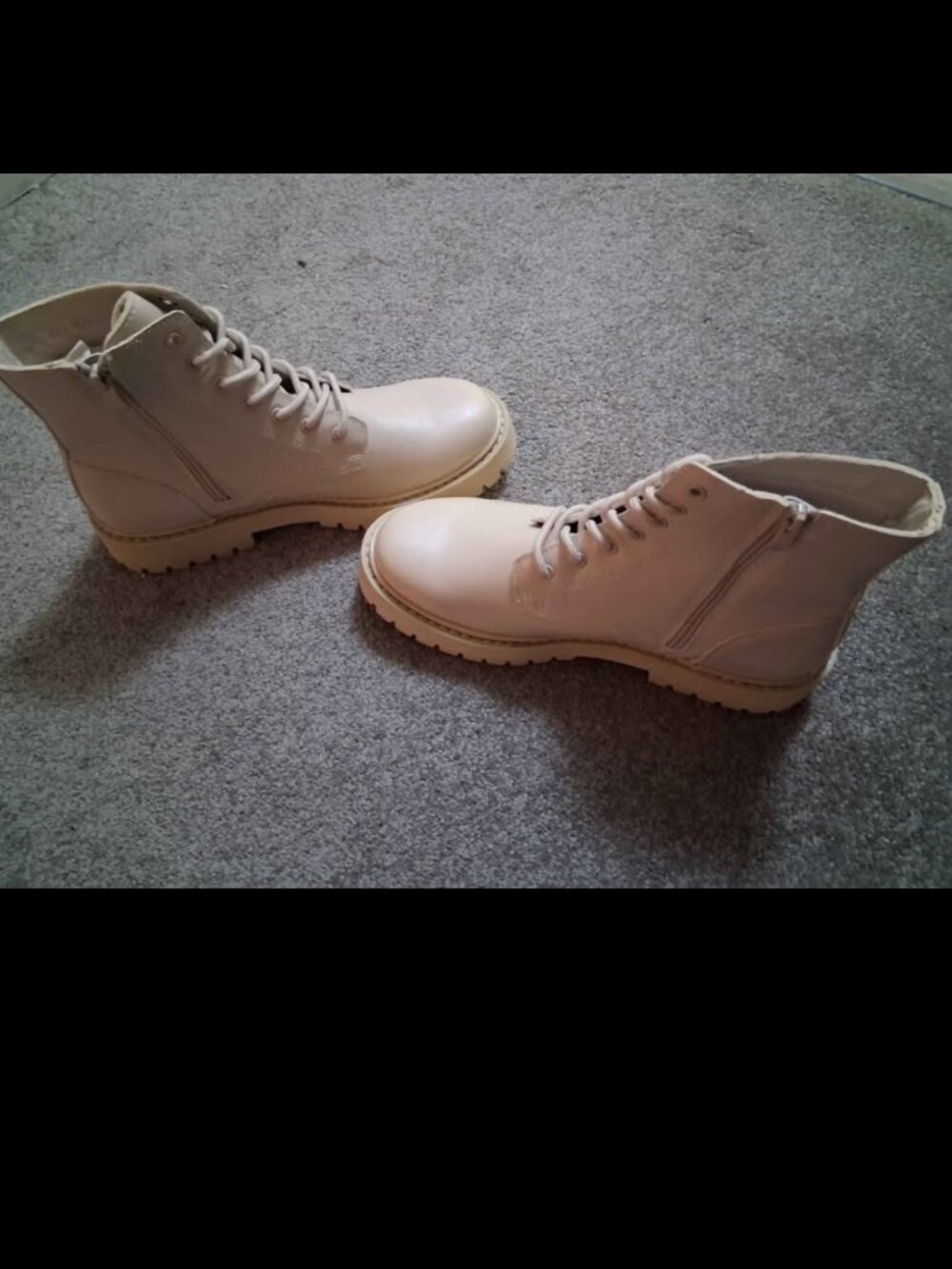 Cream Lace-up Combat Boots